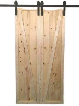 Double Custom Wood Barn Doors, 18 x 82, Complete Set