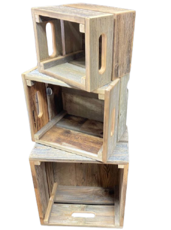 Rustic Wooden Crates Reclaimed Barn Wood Storage Boxes - Set of 3