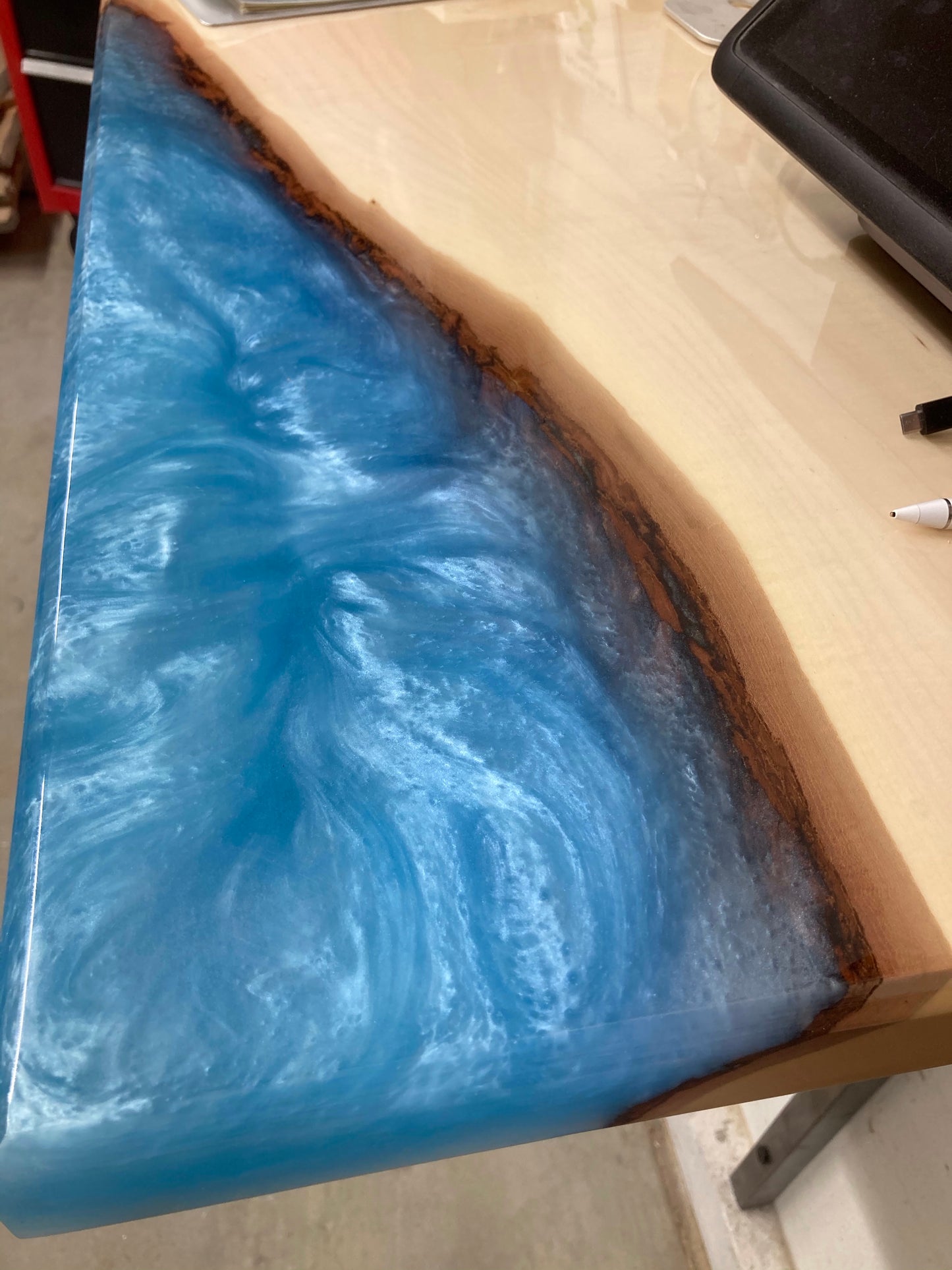 Maple and Blue Epoxy Floating Table