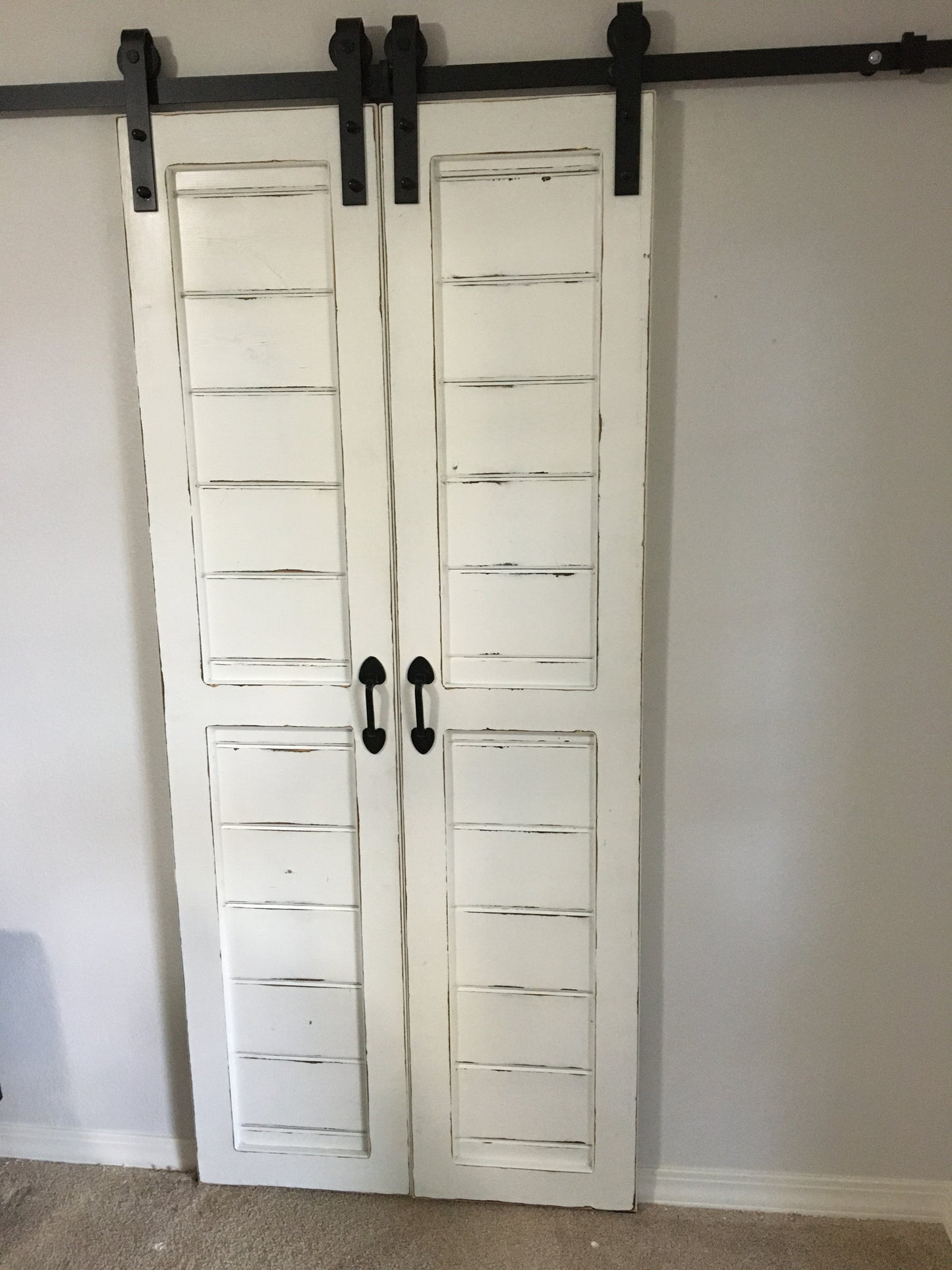 Double Custom Wood Barn Doors, 18 x 82, Complete Set