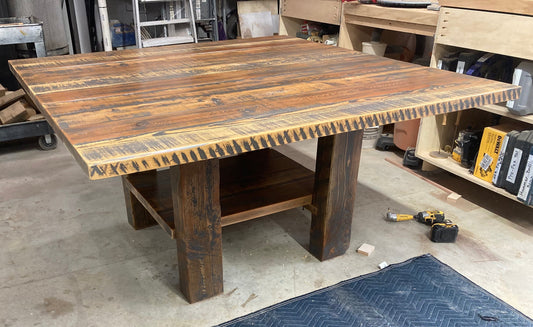 Dining room table, reclaimed redwood 5’X5’